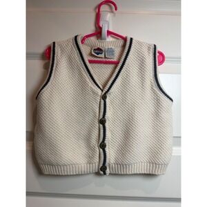 3. Vintage New Legends Kids 3T Cream Navy Blue Textured Knit Button Front Vest